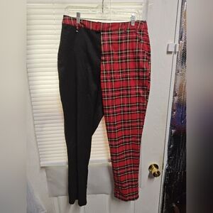 Hot Topic Black and Red Plaid Half & Half Trousers